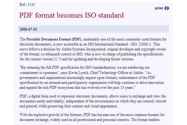 어도비의 문서포맷 'PDF', ISO국제규격 승인