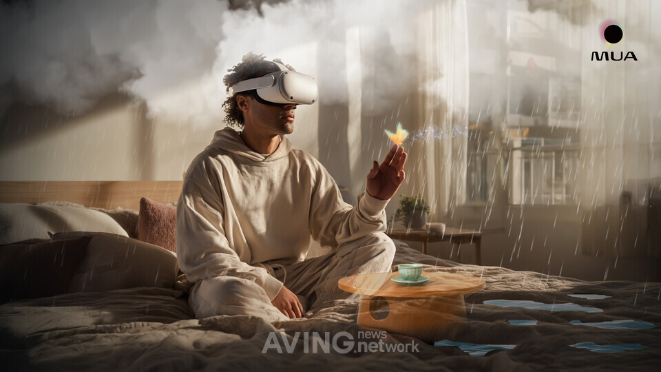 A user experiencing AI-curated XR meditation content through the MUA platform, illustrating immersive emotional care powered by the MIND-C AI engine. | Photo courtesy of NP